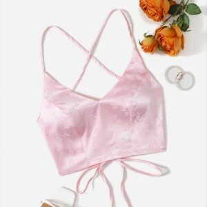 Pink Floral Satin Crop Top